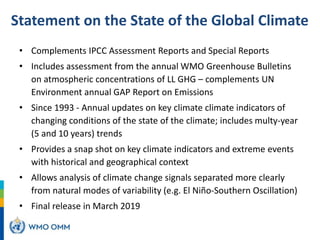 Statement on the State of the Global Climate
• Complements IPCC Assessment Reports and Special Reports
• Includes assessme...