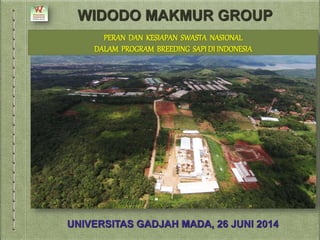 WIDODO MAKMUR GROUP
UNIVERSITAS GADJAH MADA, 26 JUNI 2014
PERAN DAN KESIAPAN SWASTA NASIONAL
DALAM PROGRAM BREEDING SAPI DI INDONESIA
 