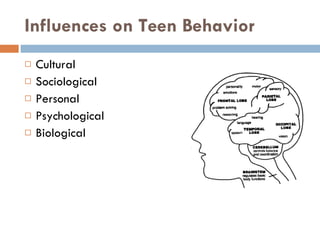 Influences on Teen Behavior Cultural Sociological  Personal Psychological Biological 