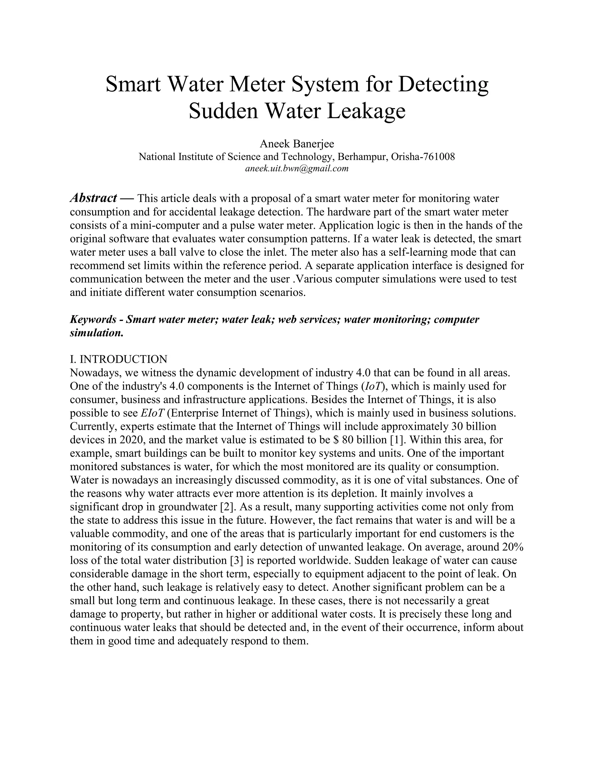Smart Water Meter System for Detecting Sudden Water Leakage | PDF