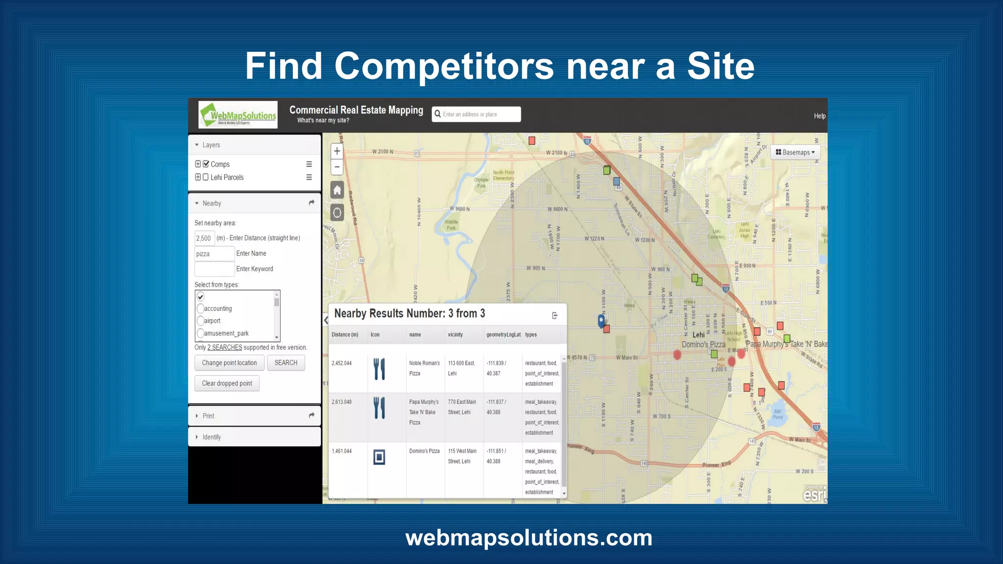 webmapsolutions.com
Find Competitors near a Site