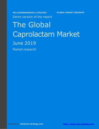 Demo version Africa: Ammonium Sulphate Market.
April 2018
Page 1 of 66 www.wm-strategy.com
j GLOBAL MARKET INSIGHTS
Demo version of the report
The Global
Caprolactam Market
June 2019
Market research
Contact us: info@wm-strategy.com http://www.wm-strategy.com
WILLIAMS&MARSHALL STRATEGY
 