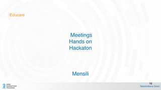Educare
Meetings !
Hands on!
Hackaton!
!
!
!
Mensili
Massimiliano Dessì
16
 