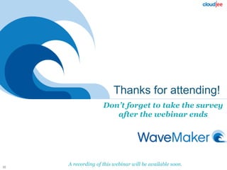 Thanks for attending!
Don’t forget to take the survey
after the webinar ends
30
A recording of this webinar will be available soon.
 