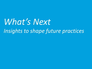 What’s Next 
Insights to shape future practices 
 