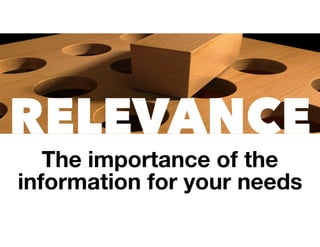 RELEVANCE
The importance of the
information for your needs
 