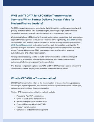 WNS vs NTT DATA for CFO Office Transformation Services | PDF