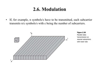 2.6. Modulation
• If, for example, n symbols/s have to be transmitted, each subcarrier
transmits n/c symbols/s with c being the number of subcarriers.
 