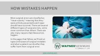 HOW MISTAKES HAPPEN
Most surgical errors are classified as
“never-events,” meaning that they
were entirely preventable and...