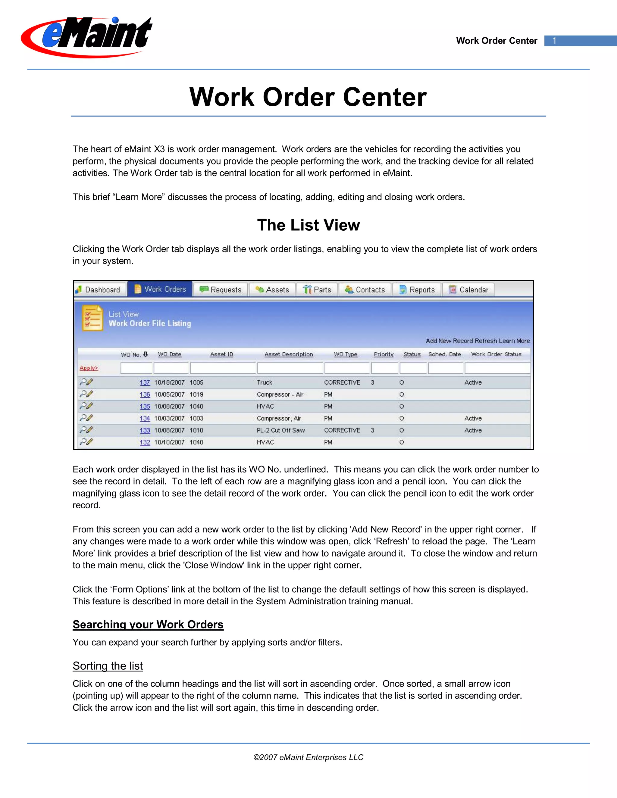 Work Order Basics