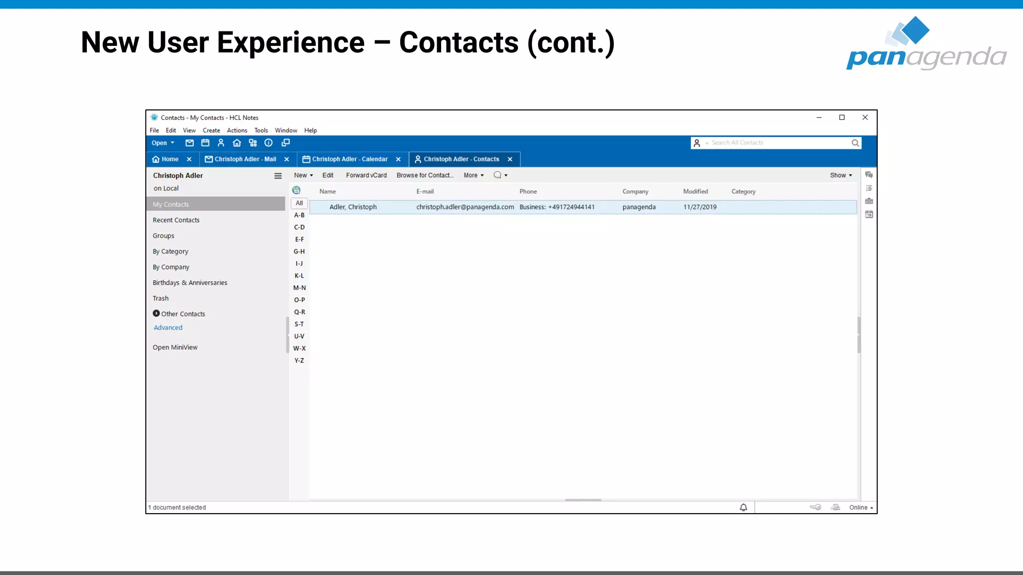New User Experience – Contacts (cont.)
 
