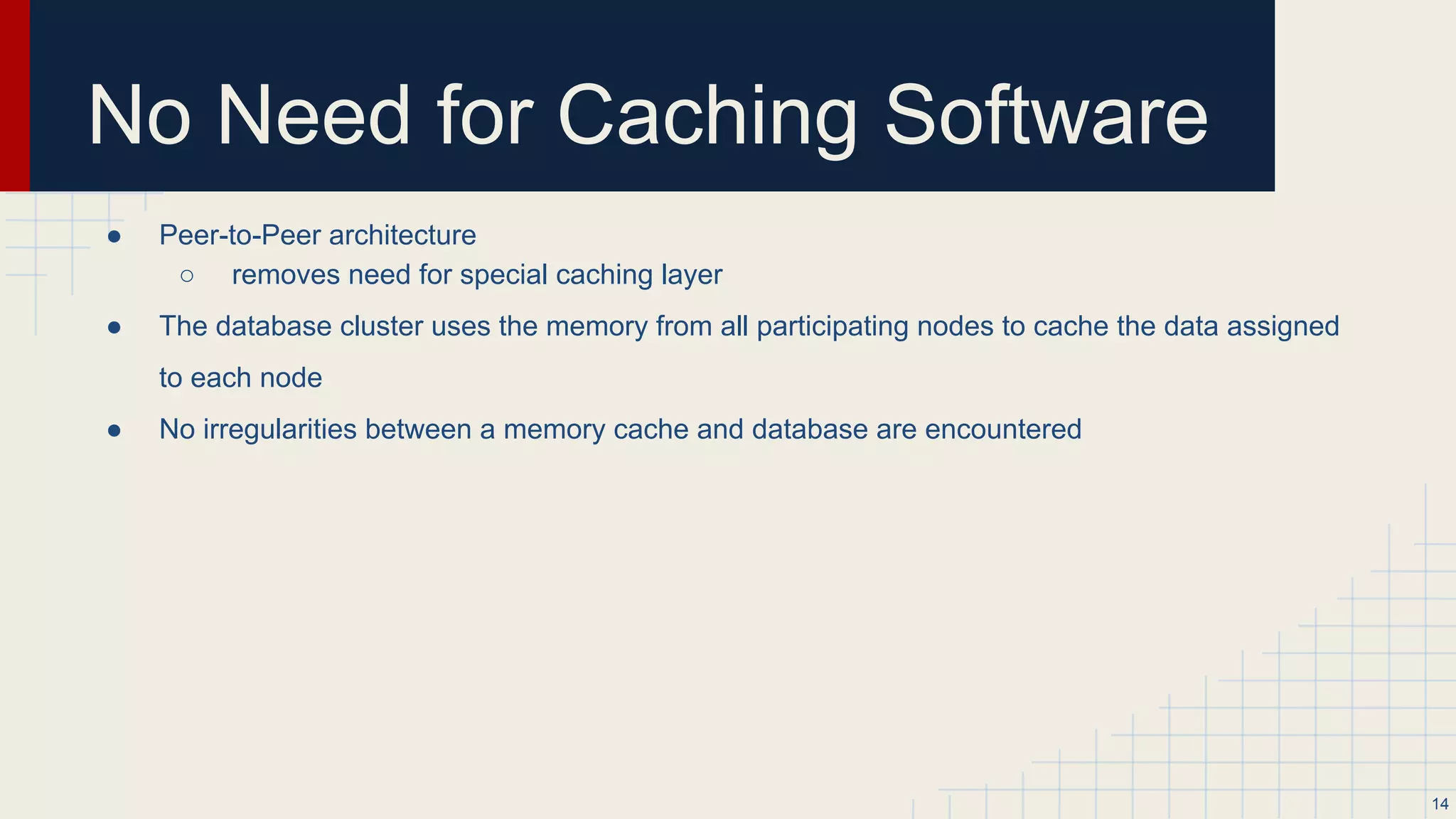 No Single Point of Failure
● All nodes the same
○ Peer-to-Peer - masterless
● Customized replication affords tunales data redundancy
● Read/Write from any node
● Can replicate data among different physical data center racks
14
 