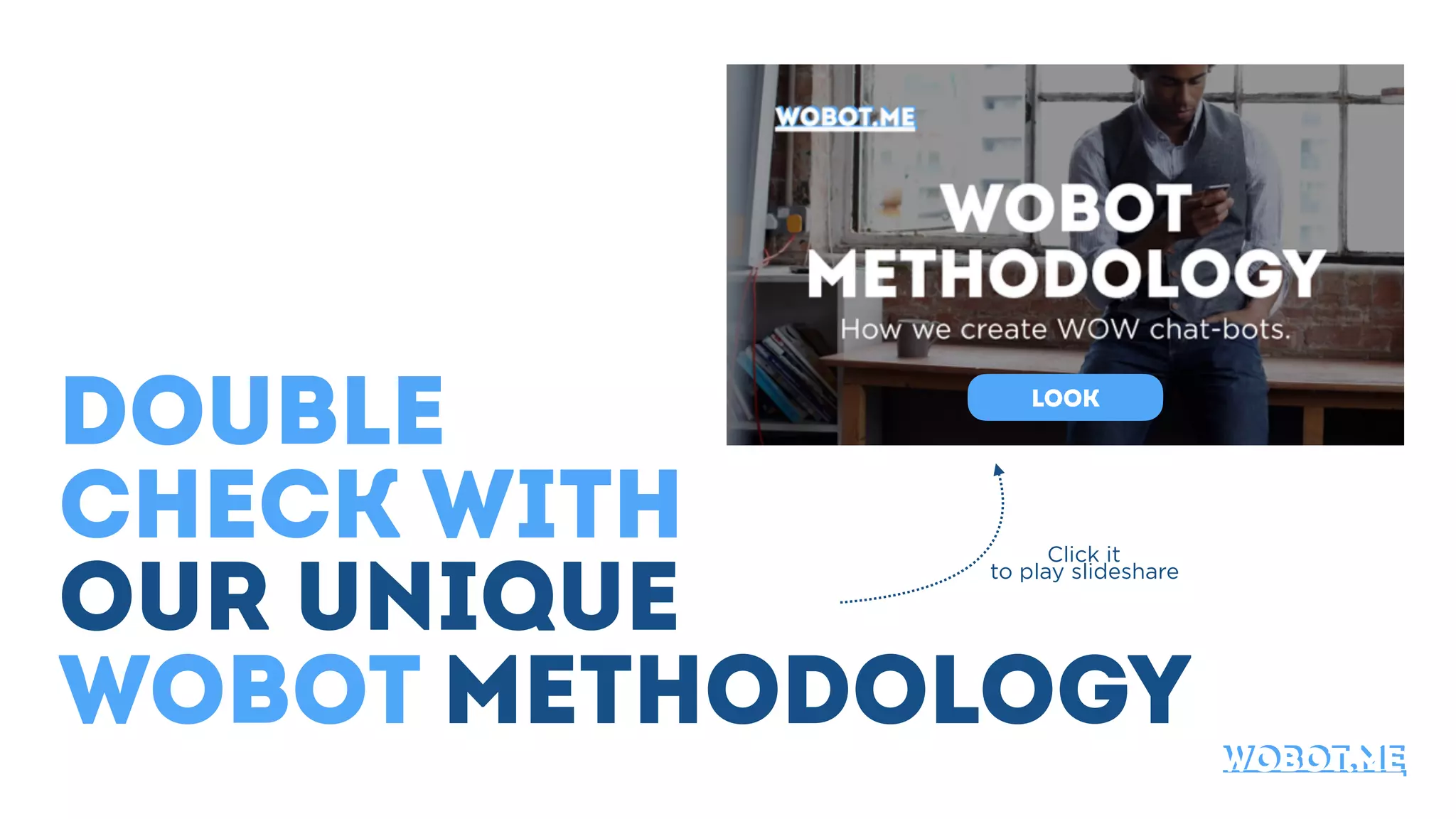 double
check with
our unique
wobot methodology
Click it
to play slideshare
Look
wobot.mewobot.me
 