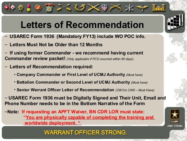 wo brief 2013_new warrant officer letter of recommendation