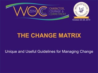 October 23–25, 2014 
THE CHANGE MATRIX 
Unique and Useful Guidelines for Managing Change 
 