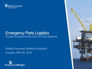 Emergency Parts Logistics
Trusted transport when time is of the essence.
Global Foundries Tabletop Exhibition
Dresden APR 20, 2016
 