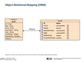 Andreas Martin - Page 6
Object-Relational Mapping (ORM)
3. Persistence Layer
Adapted from: Goncalves: Code and Models licensed under a CC BY-SA 3.0 License from https://github.com/agoncal/agoncal-book-javaee7
 