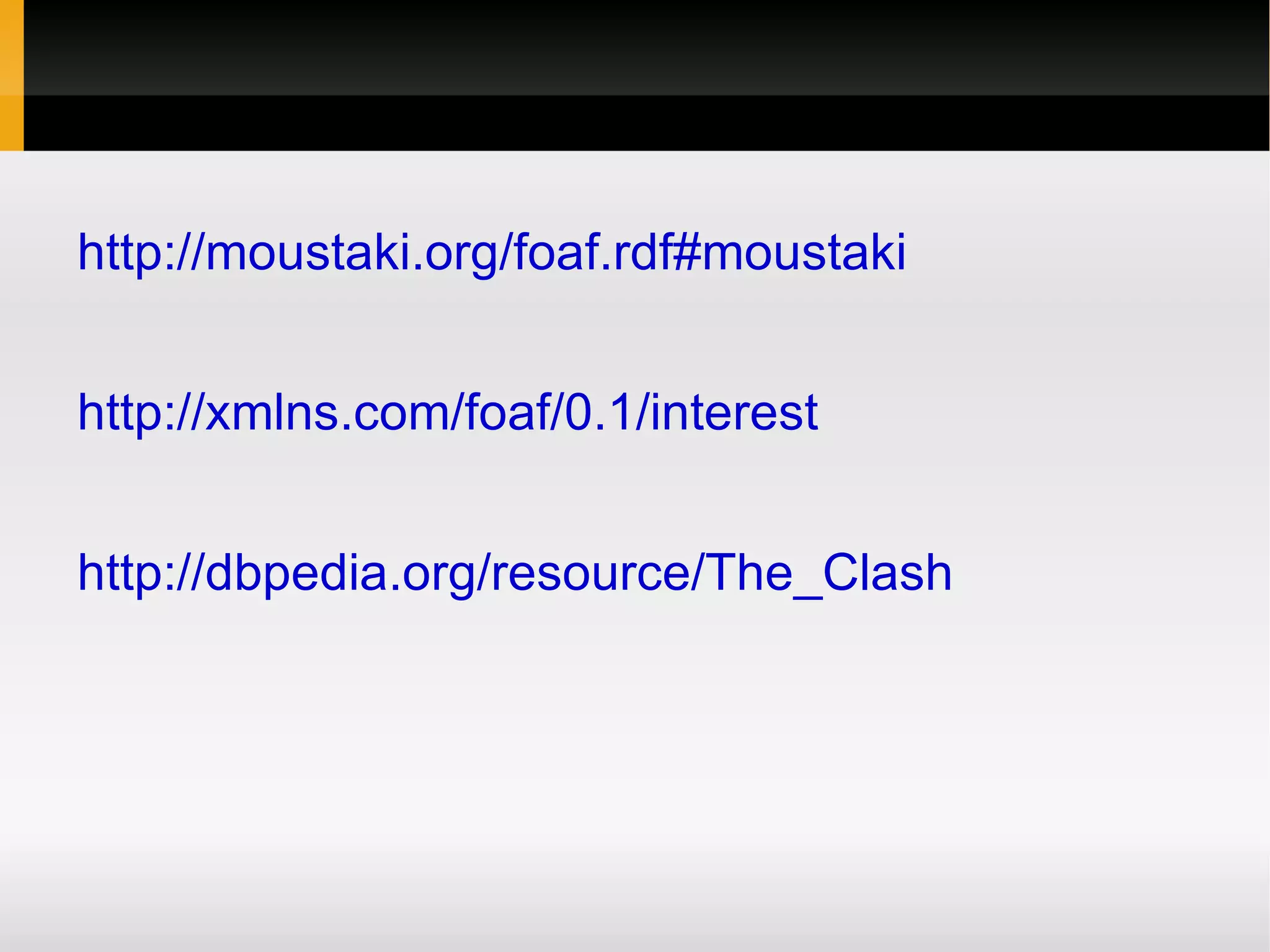 http://moustaki.org/foaf.rdf#moustaki http://xmlns.com/foaf/0.1/interest http://dbpedia.org/resource/The_Clash 