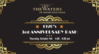 Thursday, October 4th 4:00 - 8:00 pm
3rd ANNIVERSARY BASH
1920’s
 