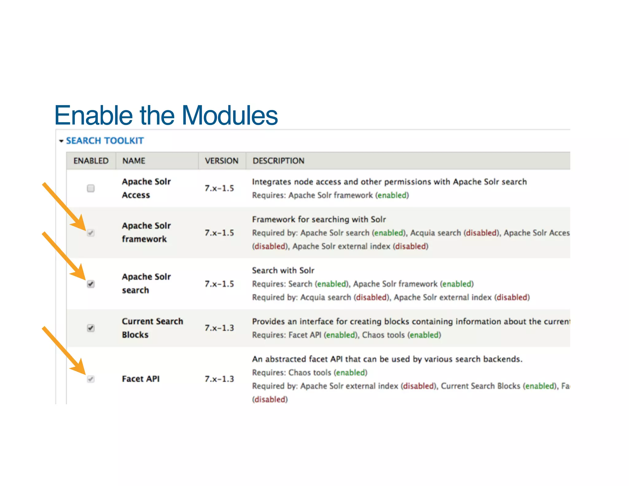 Enable the Modules 19 