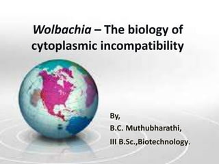 Wolbachia – The biology of
cytoplasmic incompatibility
By,
B.C. Muthubharathi,
III B.Sc.,Biotechnology.
 