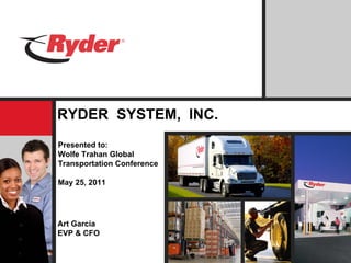 RYDER SYSTEM, INC.
Presented to:
Wolfe Trahan Global
Transportation Conference

May 25, 2011




Art Garcia
EVP & CFO
 
