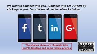 We want to connect with you. Connect with SM JUROR by
clicking on your favorite social media networks below:
The phones ab...