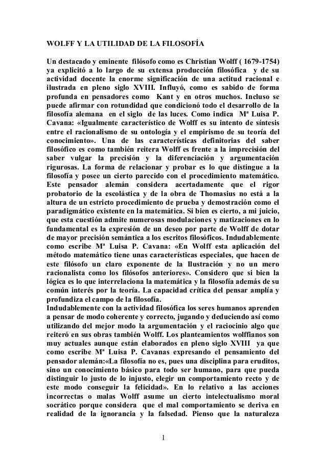 Wolff y la utilidad de la filosofía Wolff y la utilidad de la filosofía