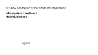 2 A new conception of the world: self-organisation
agents
Metasystem transition 1:
individual phase
 