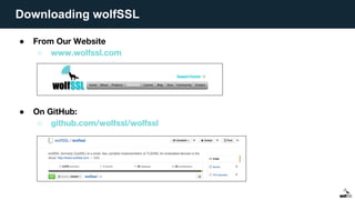 ● From Our Website
○ www.wolfssl.com
● On GitHub:
○ github.com/wolfssl/wolfssl
Downloading wolfSSL
 