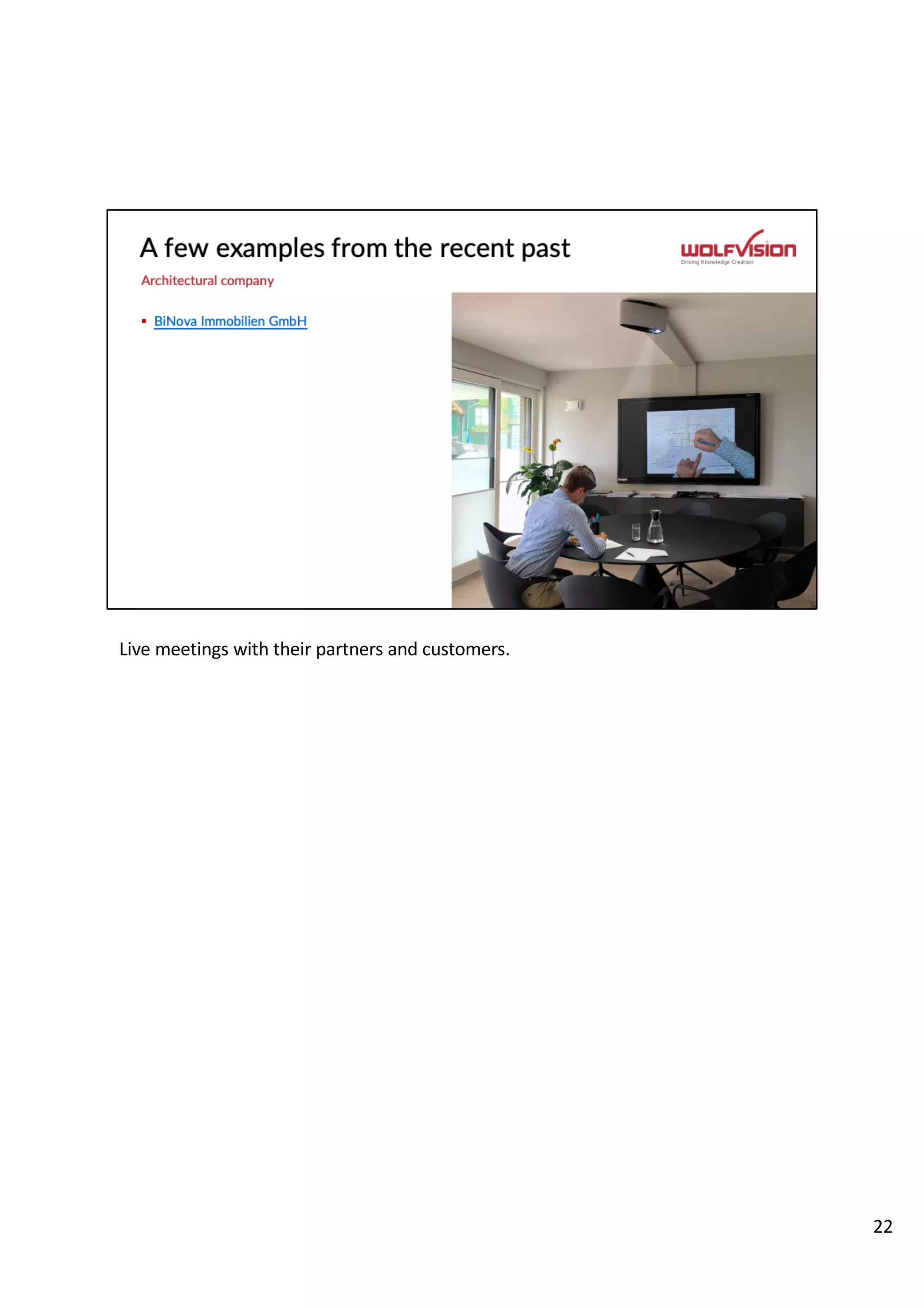 Live meetings with their partners and customers.
22
 