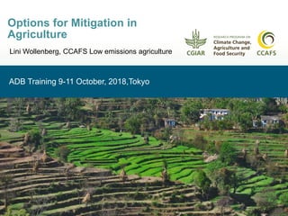 ADB Training 9-11 October, 2018,Tokyo
Options for Mitigation in
Agriculture
Lini Wollenberg, CCAFS Low emissions agriculture
 