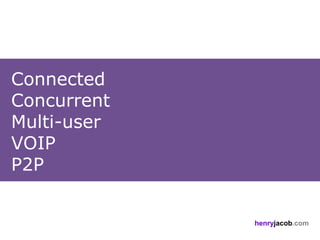 Connected
Concurrent
Multi-user
VOIP
P2P


             henryjacob.com
 