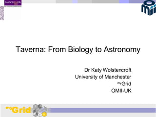 Taverna: From Biology to Astronomy Dr Katy Wolstencroft University of Manchester my Grid OMII-UK 