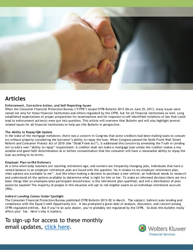 Wolters Kluwer Financial Services July 2013 newsletter
