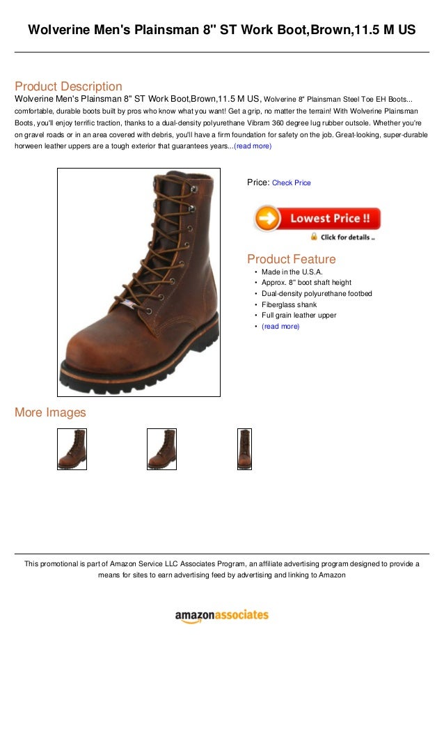 plainsman 8 st work boot,brown,11.5 m 