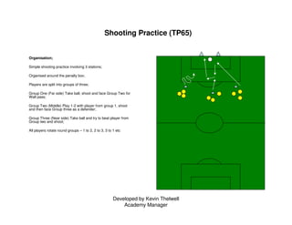 Developed by Kevin Thelwell
Academy Manager
Shooting Practice (TP65)
Organisation;
Simple shooting practice involving 3 st...