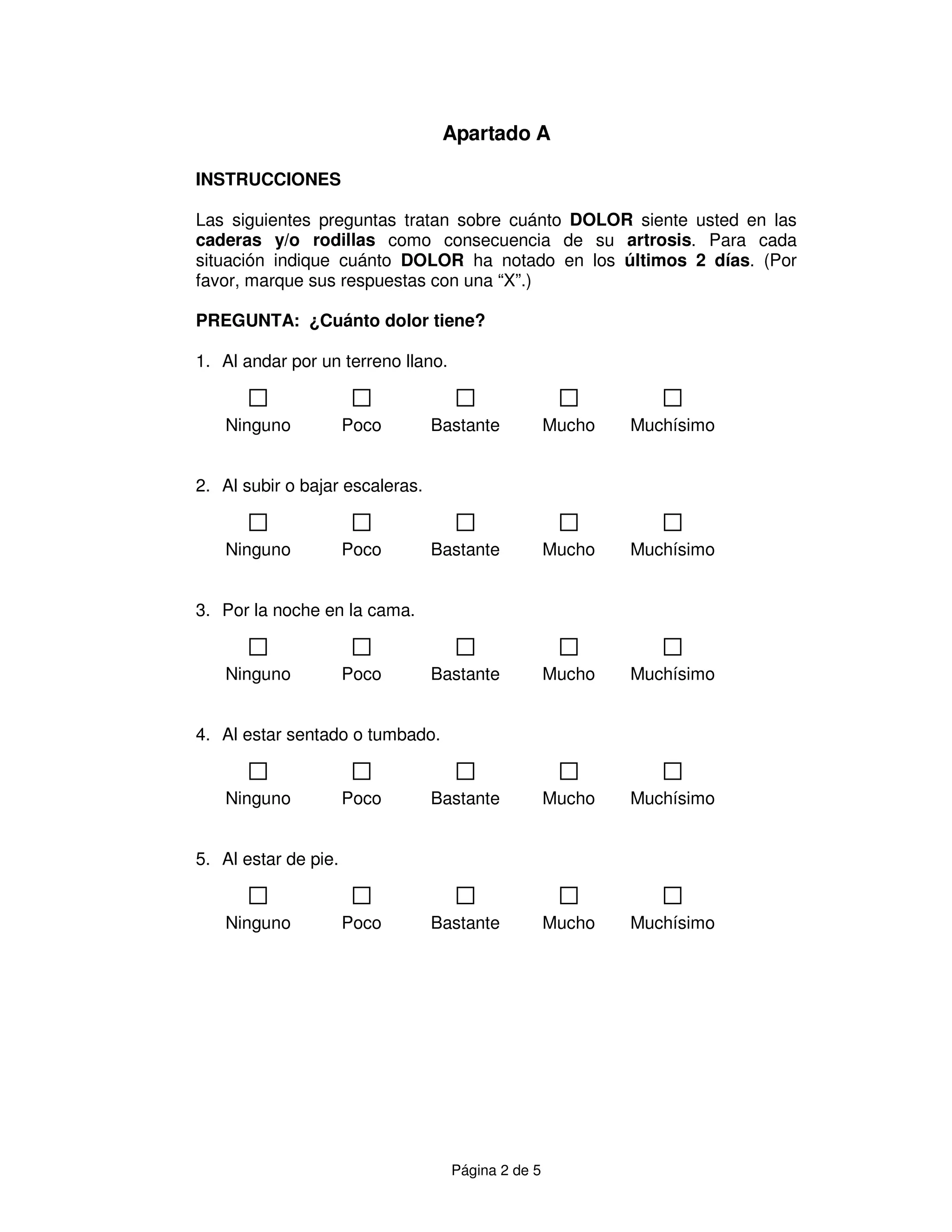 Womac Questionnaire.pdf Cuestionario WOMAC | PDF