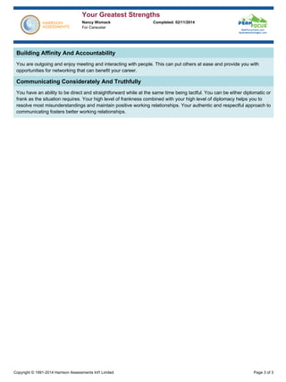 Nancy Womack's Greatest Strengths