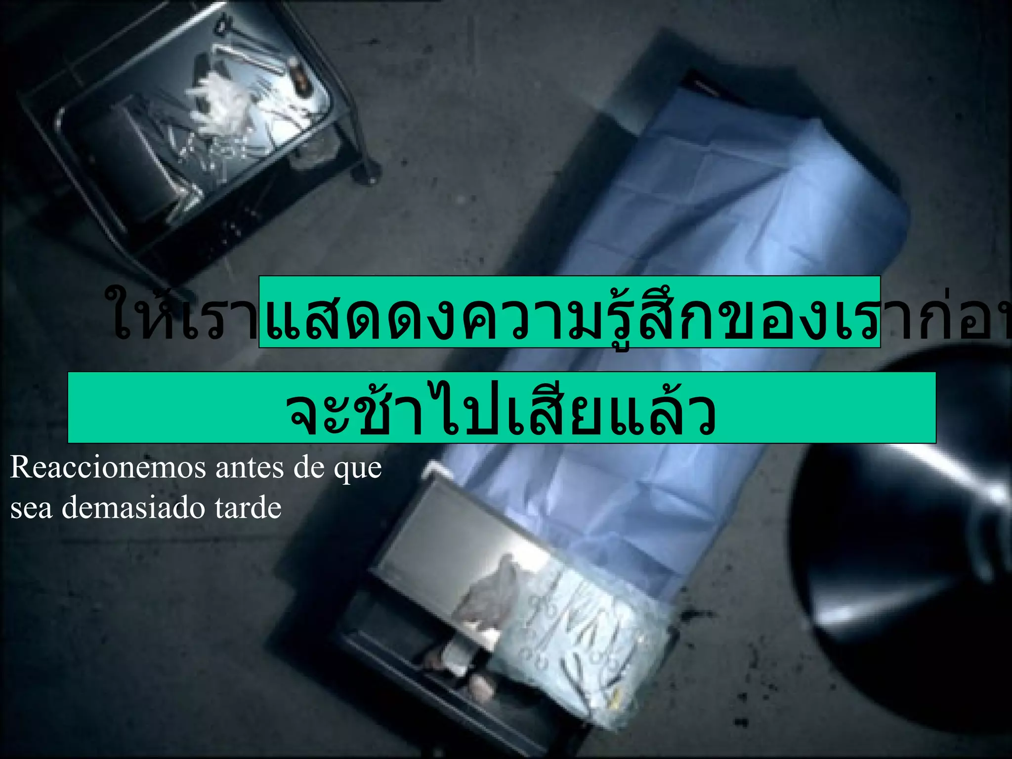 Reaccionemos antes de que sea demasiado tarde ให้เราแสดดงความรู้สึกของเราก่อน จะช้าไปเสียแล้ว 