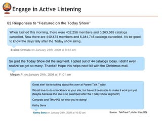 Engage in Active Listening Source:  TalkTrack ™, Keller-Fay 2006 