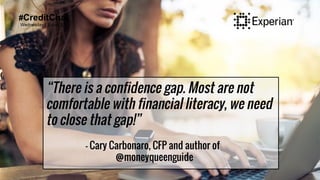#CreditChat
Wednesday | 3 p.m. ET
“There is a confidence gap. Most are not
comfortable with financial literacy, we need
to...