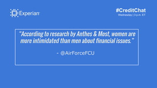 “According to research by Anthes & Most, women are
more intimidated than men about financial issues.”
- @AirForceFCU
#Cred...