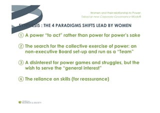Women and their relationship to Power:
Taboo or new Corporate Governance Model?
SYNTHESIS : THE 4 PARADIGMS SHIFTS LEAD BY...