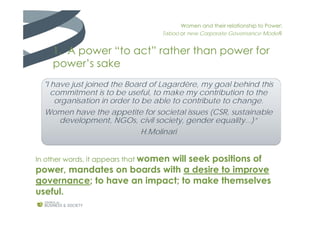 Women and their relationship to Power:
Taboo or new Corporate Governance Model?
In other words, it appears that women will...