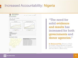 Increased Accountability: Nigeria
“The need for
solid evidence
and results has
increased for both
governments and
donor ag...