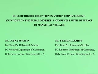 Role of higher education in Women Empowerment : An insight on the rural ...