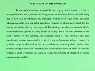 Role of higher education in Women Empowerment : An insight on the rural ...