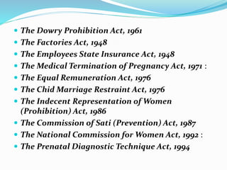  The Protection of Women from Domestic Violence
Act, 2005
 Women's Reservation Bill or the The Constitution
(108th Amend...