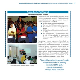 Women Entrepreneurs and Access to Finance Program Profiles from Around the World                    3




                ...